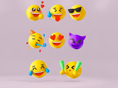 Fun Colorful Emoji Photo Spot With Yellow Purple Expressions And Light Purple Background 3d model