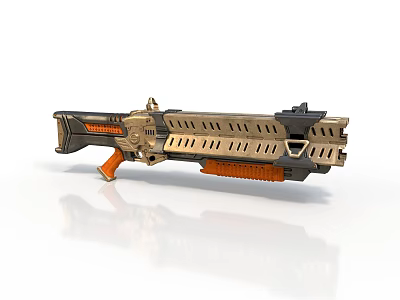 Futuristic Weapon With Gold And Black Color Scheme Orange Accents Modular Design And Hollow Patterns 3d model