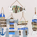 Beach Themed Wooden Decorative Wall Hangings with Fish Shapes Anchor and LOVE Welcome Messages