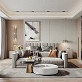 Modern Bedroom Interior With Upholstered Bed Accent Pillows Wall Art And Area Rug
