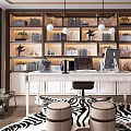 Modern Study Room Interior Design With Bookshelves White Desk Zebra Print Rug And Guitar