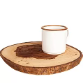 White Ceramic Mug With Brown Rim On Natural Wooden Tray