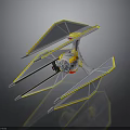 Aerospace Spacecraft Model With Transparent Wings Yellow Borders And Multi Wing Structure