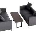 Two Gray Fabric Sofas With Cushions And Rectangular Coffee Table On Metal Legs 3d model