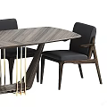 Modern Wooden Dining Table Set With Dark Upholstered Chairs And Unique Base Design