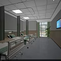 Modern Hospital Ward Interior With Green Curtains Beds TV Indoor Plant And Natural Light