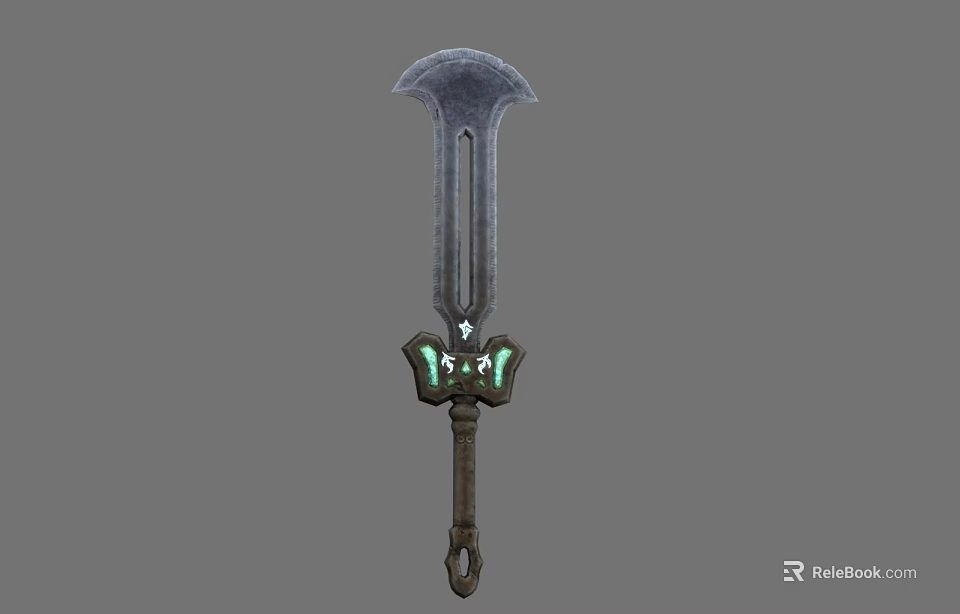 Medieval Fantasy Sword With Unique Metallic Blade Decorative Hilt And Green Accents 3d model 