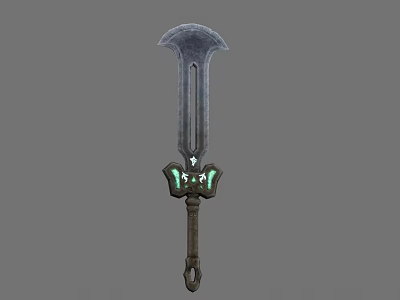 Medieval Fantasy Sword With Unique Metallic Blade Decorative Hilt And Green Accents 3d model