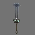 Medieval Fantasy Sword With Unique Metallic Blade Decorative Hilt And Green Accents