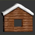 Cozy Log Cabin Building With Snow Covered Roof Featuring Wooden Windows And Door