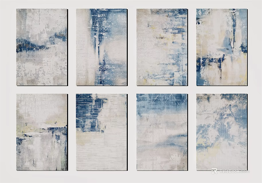 Square Rugs With Abstract Blue Gray Textured Patterns For Modern Home Decor 3d model