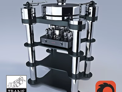 Industrial Mechanical Device With Silver Metal Columns Black Base And Cylindrical Components Top Disc 3d model