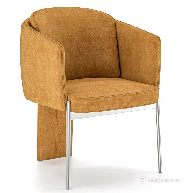 Tan Velvet Accent Chair With Modern Design Armrests And Silver Metal Legs 3d model 