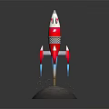 Red And White Rocket Launching From Moon Surface With Flames During Space Exploration