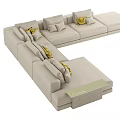 Light Gray Sectional Sofa with Multiple Cushions and Yellow Patterned Pillows in Modern Design 3d model