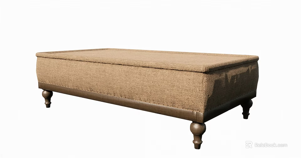 Brown Upholstered Sofa Bench With Classic Design And Wooden Legs 3d model 