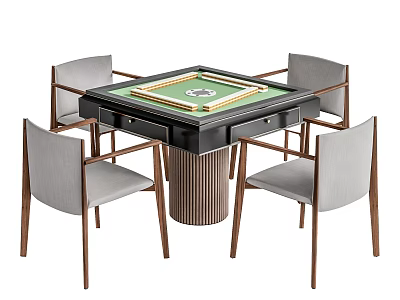 Modern Recreational Mahjong Table With Central Area And Four Chairs 3d model