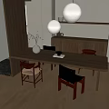Middle style dining table and chair combination 3d model