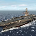 Warship Launching Missile At Sea With Aircraft Carrier And Small Vessel