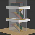 Modern Multi Level Building Model With Wooden Stairs And Glass Walls Tiered Platforms On Base