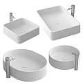 Modern White Washbasins in Various Shapes with Silver Faucets for Bathroom Design