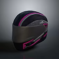Stylish Black Motorcycle Helmet With Pink Stripes White Dot Patterns And Dark Visor 3d model