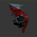 Game Movie Character With Mechanical Blue Red Armor And Intricate Metallic Structure