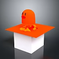 Orange Cartoon Octopus Like Creature Sitting On Orange Platform Above White Cube 3d model