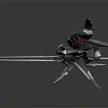 Futuristic Mechanical Sci-Fi Creature With Winged Design Red Accent Propulsion Systems And Sharp Appendages 3d model