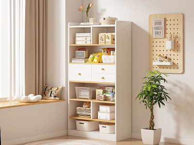 Home Storage Cabinet with Shelves Drawers Pegboard Potted Plant and Decorative Items 3d model