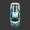 Blue Sports Car With Sleek Design Rear Wing Red Wheels And Black Windows