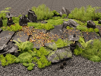 New Chinese Style Bluestone Slab Landscape Tingbu Garden Laying Stone Steps Moss Plant Pile Stone Courtyard Landscape Sketches Ferguson 3d model