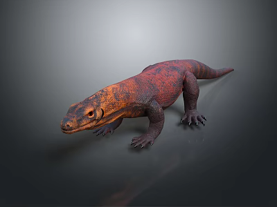 Vibrant Red And Orange Reptile Lizard With Scaly Skin On Grey Background 3d model