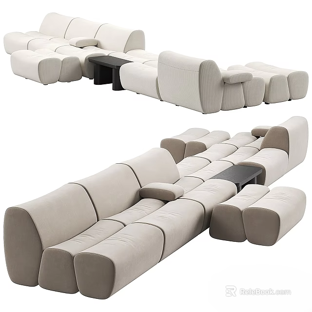Modern Modular Lounge Chair Design With Light Colored Seating Units And Side Table 3d model
