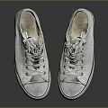 White Canvas Casual Shoes With Classic Laced Design And Distressed Worn Look