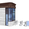 Modern Security Booth With Glass Walls Stone Exterior And Turnstiles At Entry