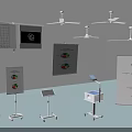 Exhibition Display Stands With Charts Graphs Ceiling Fans Digital Tablets And Printers