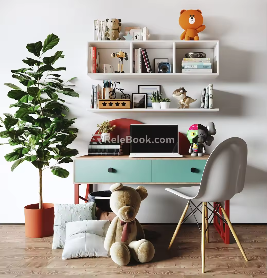 Modern Desk Chair Children's Computer Desk Chair Combination 3d model