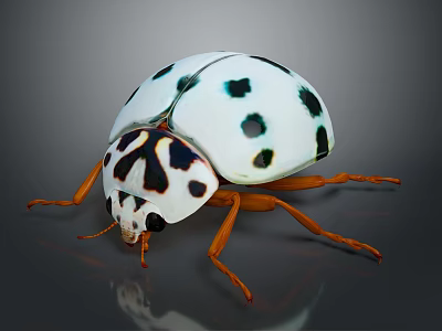White Ladybug With Black Spots Orange Legs And Black And White Patterned Head 3d model