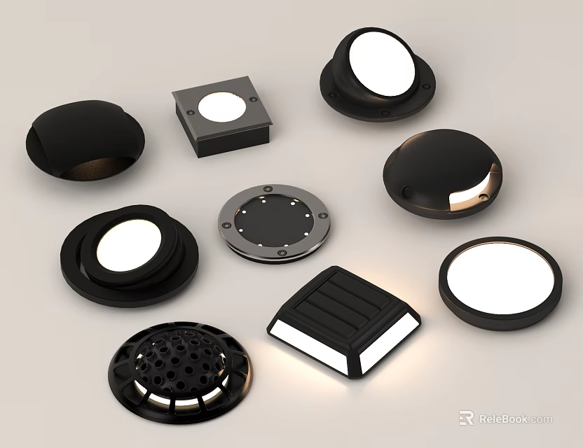 Outdoor Lights Various Modern Designs Black Finish Round Square Shapes Solar Powered LED Lighting 3d model 