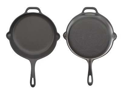 Two Premium Cast Iron Skillets With Ergonomic Handles And Smooth Cooking Surfaces 3d model