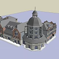 Historic Commercial Street With Dome Clock Tower Red Brick And Multi Story Buildings