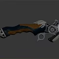 Steampunk Inspired Metallic Device With Wooden Handle And Gear Knob Details