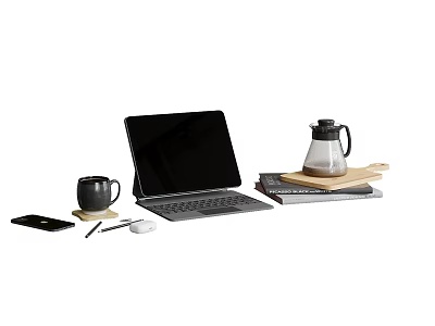 Modern Laptop Desk Setup With Keyboard Mouse Smartphone Coffee Mug And Notebook 3d model