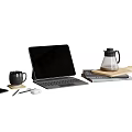 Modern Laptop Desk Setup With Keyboard Mouse Smartphone Coffee Mug And Notebook 3d model