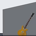 Yellow Electric Guitar Leaning Against Light Colored Wall With Floor Reflection