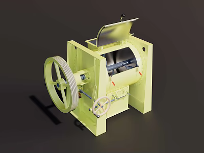 Yellow Industrial Equipment With Large Wheel Open Top And Mechanical Components 3d model