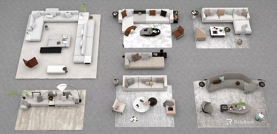 Modern Sofa And Coffee Table Set With Various Designs Rugs And Side Chairs 3d model 