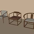 Modern Minimalist Single Chairs With Wooden Frame And Gray Beige Brown Cushions
