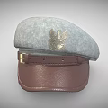 Gray Hat Featuring Gold Eagle Emblem And Brown Leather Brim With Buckle 3d model